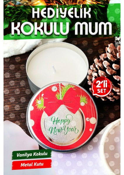 Tuğset Etiket Yılbaşı Hediyelik Metal Kutu Kokulu Mum 2'li set no:2 Christmas Gift CANDLE-T1105