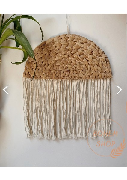 El Yapımı Örgü Hasır Makrome Detaylı Duvar Dekoru Bohem Duvar Süsü Boho