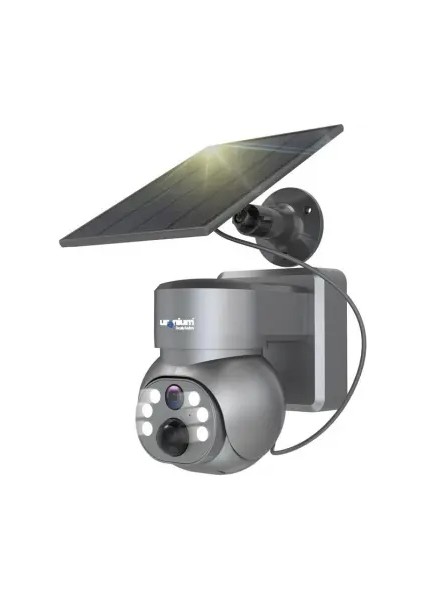 Uranıum ANP-PT4015BSW-S 4mp 3.6 mm Lens 15 mt Ir+ 15 mt Beyaz LED Çift Yönlü Konuşma IP65 Wifi Solar Kamera Gri Renk(Ubox)