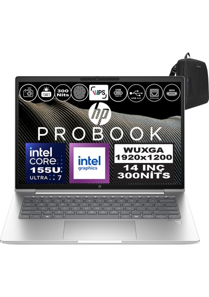 Probook 440 G11 Intel Core Ultra 7 155U Ddr5 24GB 1tb SSD Intel® Aı Boost 14" Wuxga IPS Windows 11 Home Taşınabilir Bilgisayar A22YSEAH06 + Zetta Çanta