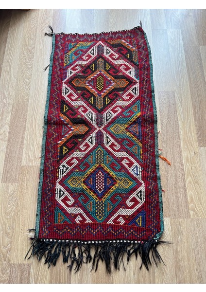 61X128 cm Çok Renkli. Harika Kondisyonlu El Dokuma Nostaljik Dekoratif Anadolu Kilim