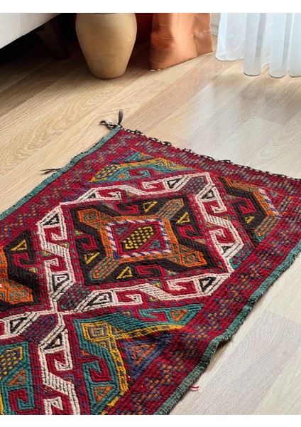 61X128 cm Çok Renkli. Harika Kondisyonlu El Dokuma Nostaljik Dekoratif Anadolu Kilim