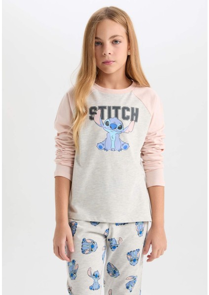 Kız Çocuk 2'li Pijama Takımı Disney Lilo & Stitch Bisiklet Yaka Üst Uzun Alt D3747A824AU