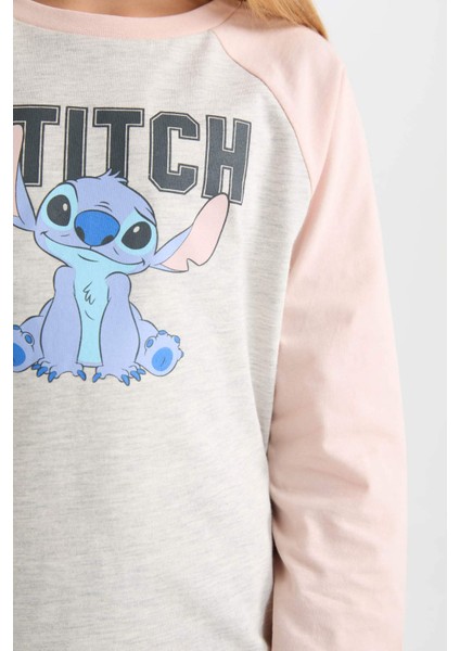 Kız Çocuk 2'li Pijama Takımı Disney Lilo & Stitch Bisiklet Yaka Üst Uzun Alt D3747A824AU