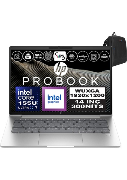 Probook 440 G11 Intel Core Ultra 7 155U Ddr5 48GB 512GB SSD Intel® Aı Boost 14" Wuxga IPS Freedos Taşınabilir Bilgisayar A22YSEAF17 + Zetta Çanta