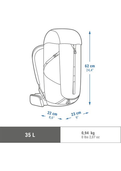 Quechua Outdoor Sırt Çantası - Siyah - 35 L - MH100