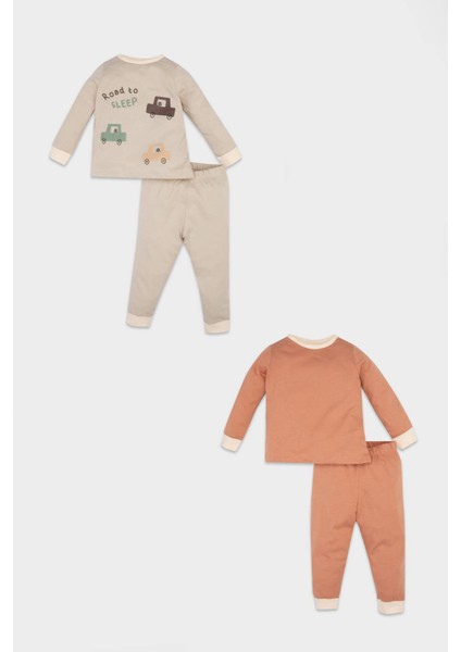 Erkek Bebek 4'lü Pijama Takım Araç Baskılı Penye Uzun Kollu Üst Beli Lastikli Uzun Alt D3547A524WN