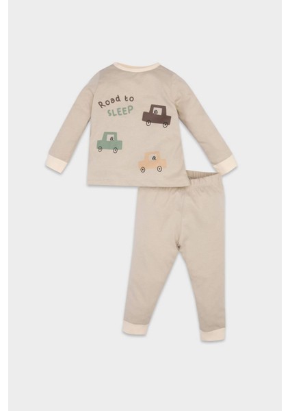 Erkek Bebek 4'lü Pijama Takım Araç Baskılı Penye Uzun Kollu Üst Beli Lastikli Uzun Alt D3547A524WN