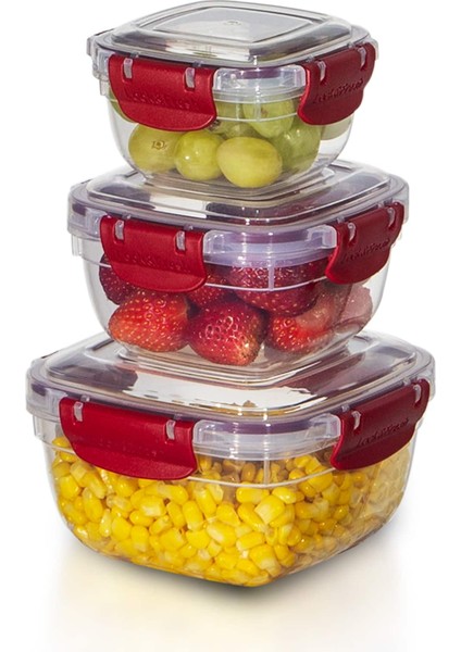 3'lü Set Master Kare Saklama Kabı (275 ml - 500 ml - 900 Ml)