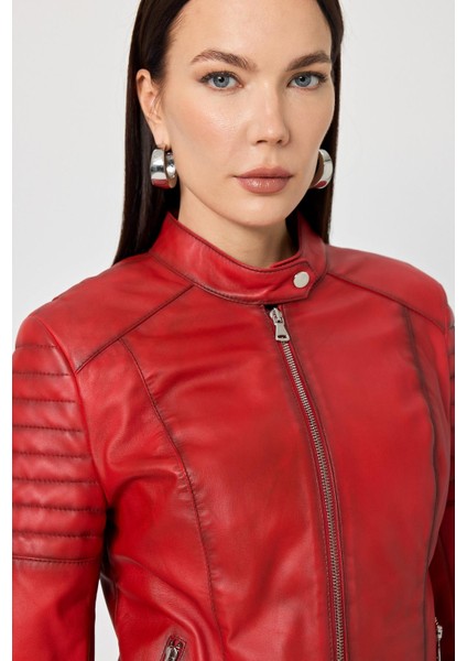 Eugenia Kırmızı Kadın Deri Mont