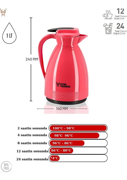 Star Termos - 1 Litre Çift Camlı Vakumlu Termos
