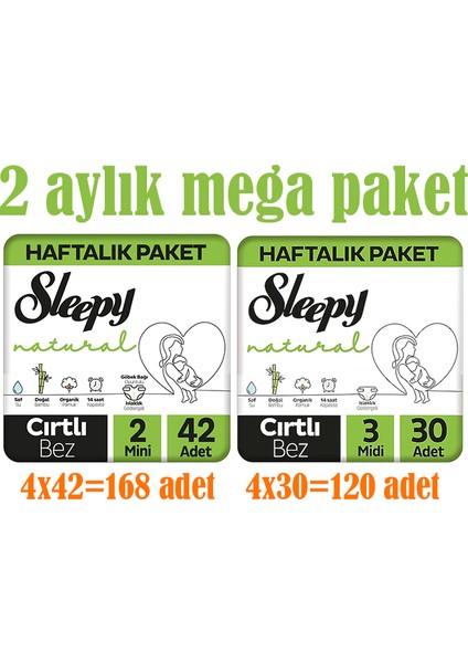 Natural 2 Aylık Mega Fırsat Paketi Bebek Bezi 2 Numara Miniı ve 3 Numara Midi Bebekbezi