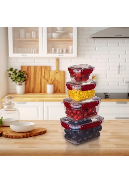 4'lü Master Dikdörtgen Saklama Kabı (550 ml - 1000 ml - 1800 ml - 3000 Ml)