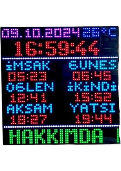 Sanec Ledli Kayan Yazılı Renk Değiştirebilen Vakitmatik Cami, Mescid Namaz Saati (Kasa Ölçüsü: 34X34 Cm) modelleri