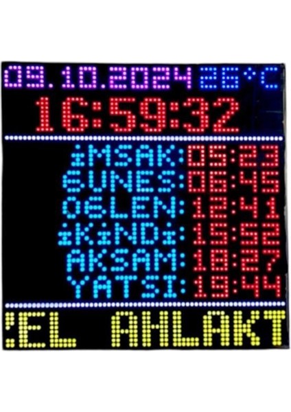 Sanec Ledli Kayan Yazılı Renk Değiştirebilen Vakitmatik Cami, Mescid Namaz Saati (Kasa Ölçüsü: 34X34 Cm) fırsatları