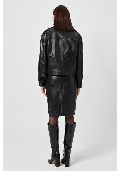 Emily Siyah Oversize Deri Mont