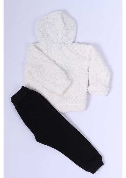 Erkek Çocuk Peluş Eşofman Takımı Baskılı Kapşonlu D30
