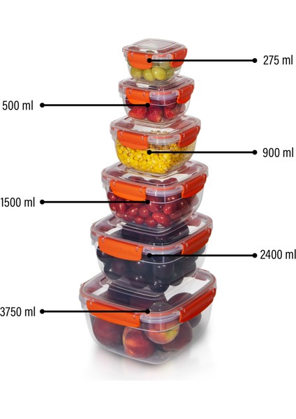 6'lı Set Master Kare Saklama Kabı (275 ml - 500 ml - 900 ml - 1500 ml - 2400 ml - 3750 Ml) fiyatları