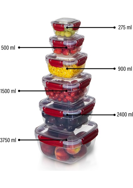 6'lı Set Master Kare Saklama Kabı (275 ml - 500 ml - 900 ml - 1500 ml - 2400 ml - 3750 Ml) fırsatları