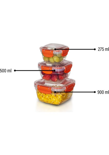 3'lü Set Master Kare Saklama Kabı (275 ml - 500 ml - 900 Ml) modelleri