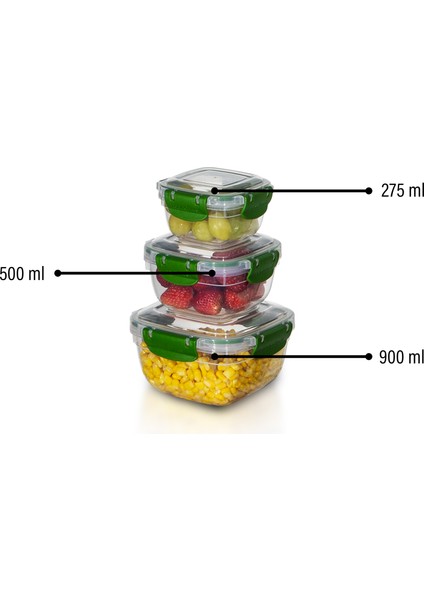 3'lü Master Dikdörtgen Saklama Kabı (550 ml - 1000 ml - 1800 Ml)