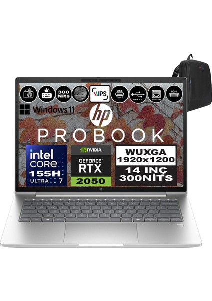 Hp Probook 440 G11 Intel Core Ultra 7 155H Ddr5 80GB 1tb SSD Geforce Rtx 2050-4GB 14" Wuxga IPS Windows 11 Pro Taşınabilir Bilgisayar 9Y7C4ETP27 + Zetta Çanta