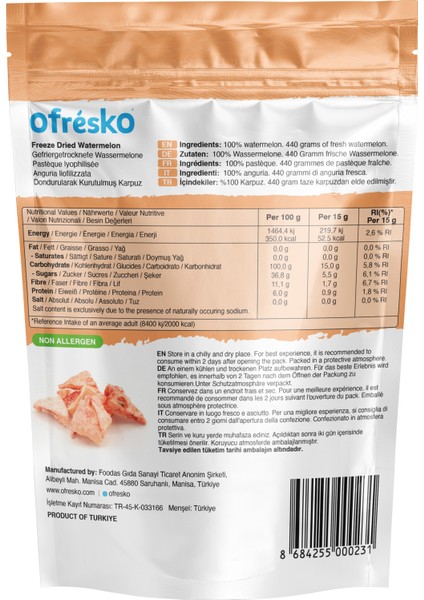 Dondurularak Kurutulmuş Karpuz 15 G Doypack X3 - Kuru Meyve