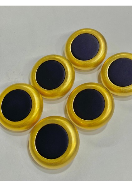 Kaban Kürk Manto Düğmesi / Italyan Düğme 6 Lı Set / Mat Gold Lacivert 3 cm /M010