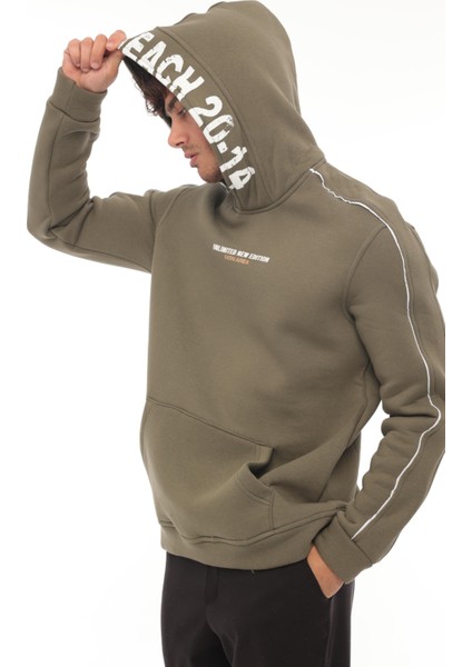 Haki Kapüşon Baskılı Üç Iplik Oversize Sweatshirt- 2440