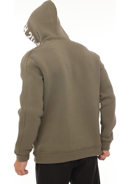 Haki Kapüşon Baskılı Üç Iplik Oversize Sweatshirt- 2440