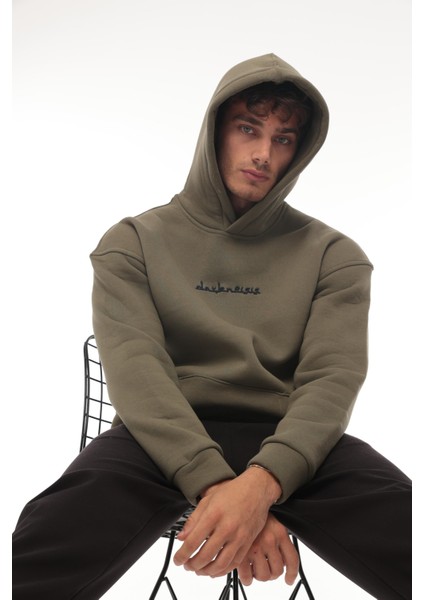 Haki Sırtı Etnik Baskılı Kapüşonlu Üç Iplik Oversize SWEATSHIRT-2438 fiyatları