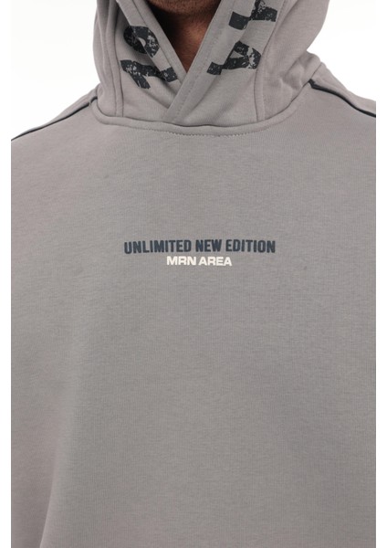 Füme Kapüşon Baskılı Üç Iplik Oversize Sweatshirt- 2440 modelleri