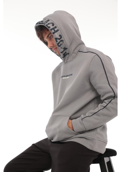 Füme Kapüşon Baskılı Üç Iplik Oversize Sweatshirt- 2440 fırsatları