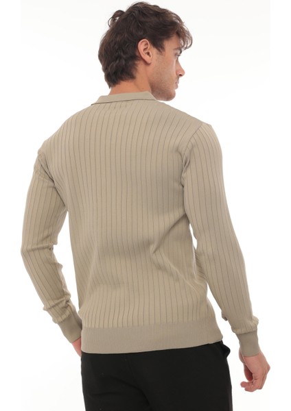 Bej Polo Yaka Triko Kazak Erkekler İçin Normal Kalıp Günlük Stil indirimleri