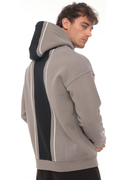 Füme Sırt Şeritli Kapüşonlu Üç Iplik Oversize SWEATSHIRT-2437