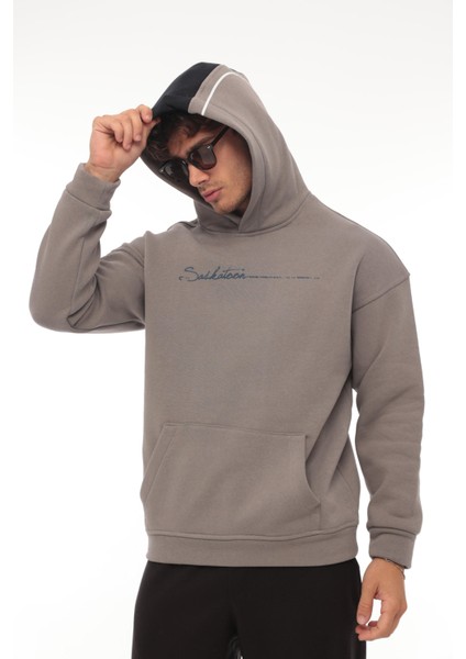 Füme Sırt Şeritli Kapüşonlu Üç Iplik Oversize SWEATSHIRT-2437 fiyatları