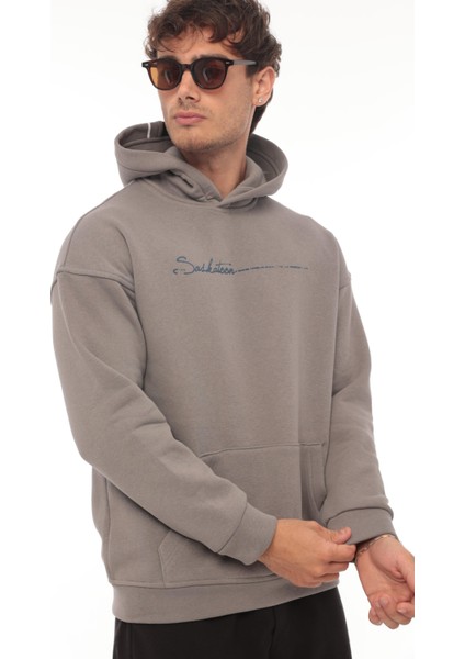 Füme Sırt Şeritli Kapüşonlu Üç Iplik Oversize SWEATSHIRT-2437 modelleri