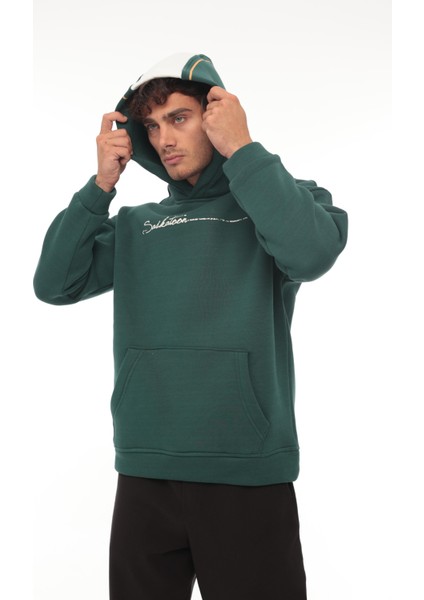 Nefti Sırt Şeritli Kapüşonlu Üç Iplik Oversize SWEATSHIRT-2437
