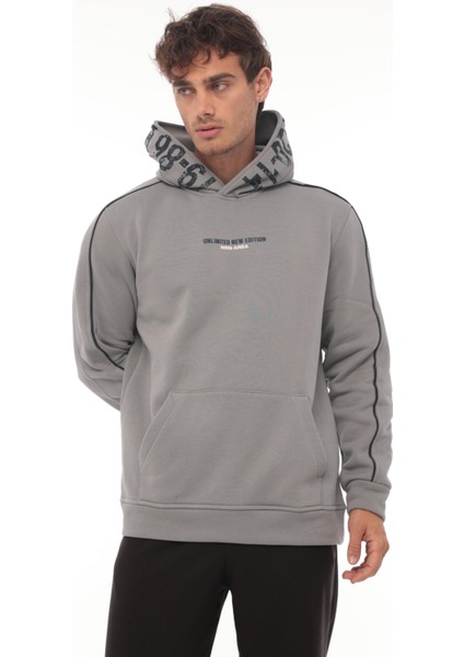 Füme Kapüşon Baskılı Üç Iplik Oversize Sweatshirt- 2440