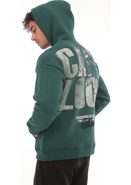 Nefti Sırtı Baskılı Kapüşonlu Üç Iplik Oversize Sweatshirt- 2441