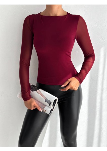 Kadın Bordo Uzun Tül Kol Sandy Bluz HZL25W-FRY122521 fiyatları