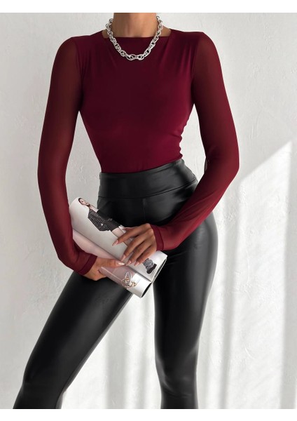 Kadın Bordo Uzun Tül Kol Sandy Bluz HZL25W-FRY122521 modelleri