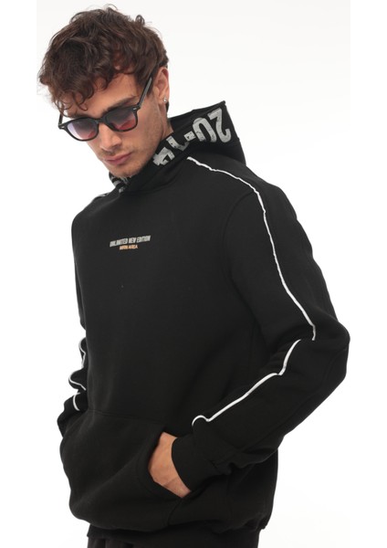 Siyah Kapüşon Baskılı Üç Iplik Oversize Sweatshirt- 2440 modelleri