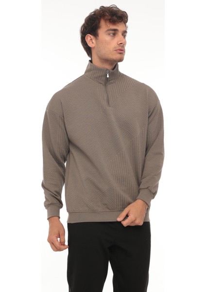 Vizon Jakarlı Kapitone Fermuarlı Regular Fit Sweatshirt- 2439