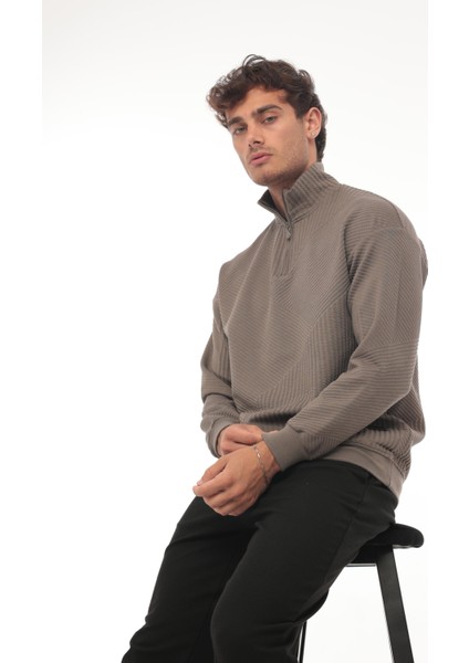 Vizon Jakarlı Kapitone Fermuarlı Regular Fit Sweatshirt- 2439 indirimleri