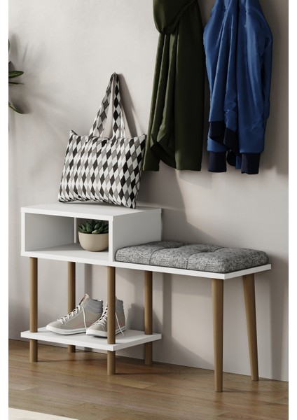 Puflu Ayakkabılık Raflı Ayakkabılık Iki Raflı Ayakkabılık-Beyaz