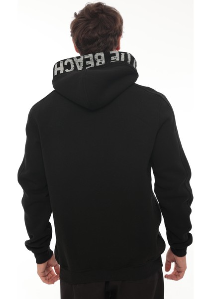 Siyah Kapüşon Baskılı Üç Iplik Oversize Sweatshirt- 2440