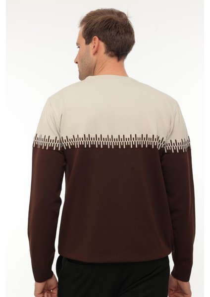 Bej Kahverengi Iki Renk Desenli Bisiklet Yaka Triko Kazak- 2447 modelleri