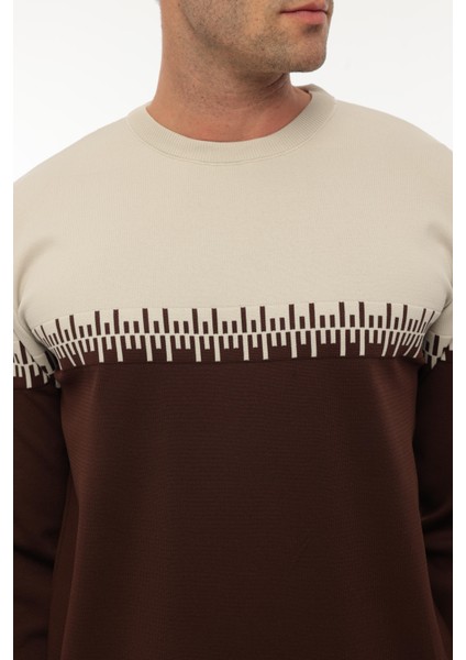 Bej Kahverengi Iki Renk Desenli Bisiklet Yaka Triko Kazak- 2447 fırsatları