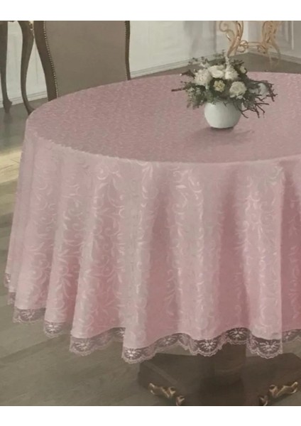 Kdk Kumaş 180 Yuvarlak Masa Örtüsü Fransız Dantelli